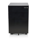 Schwarzer Rollcontainer COLOR OS I aus Metall mit drei Schubladen und Rollen von hjh OFFICE – 360-Grad-Ansicht (Frontansicht 0°)