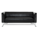 Schwarzes Loungesofa CURACAO als Drei-Sitzer mit Chromgestell von hjh OFFICE – 360-Grad-Ansicht (Frontansicht 0°)