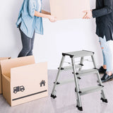 Dreistufige Klappleiter SOLID IV aus Aluminium mit schwarzen Standfüßen von hjh OFFICE