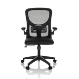 Schwarzer Homeoffice-Bürostuhl BELIO mit Netzrücken und Fußkreuz mit fünf Rollen von hjh OFFICE – 360-Grad-Ansicht (Frontansicht 0°)