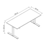 Technische Zeichnung des Schreibtischs XMST 19 S mit 180 × 80 cm von hjh OFFICE PRO