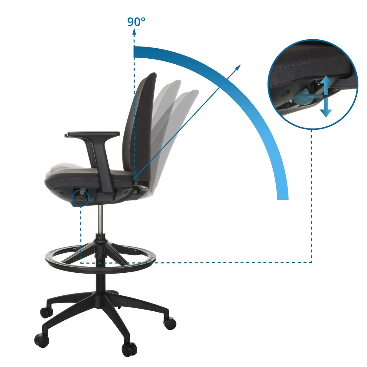 Verstellbare Rückenlehne bis 90° des Counterstuhls NESTORA WORK von hjh OFFICE