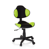 Schwarz-grüner Kinderdrehstuhl KIDDY GTI-2 mit Netzbezug und Fußkreuz mit fünf Rollen von hjh OFFICE – 360-Grad-Ansicht (Frontansicht 20°)