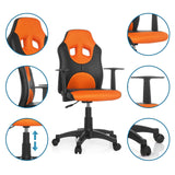 Kinderdrehstuhl KID GAME AL in Schwarz-Orange mit Detailansichten der Armlehnen, Gasfeder und Rollen von hjh OFFICE