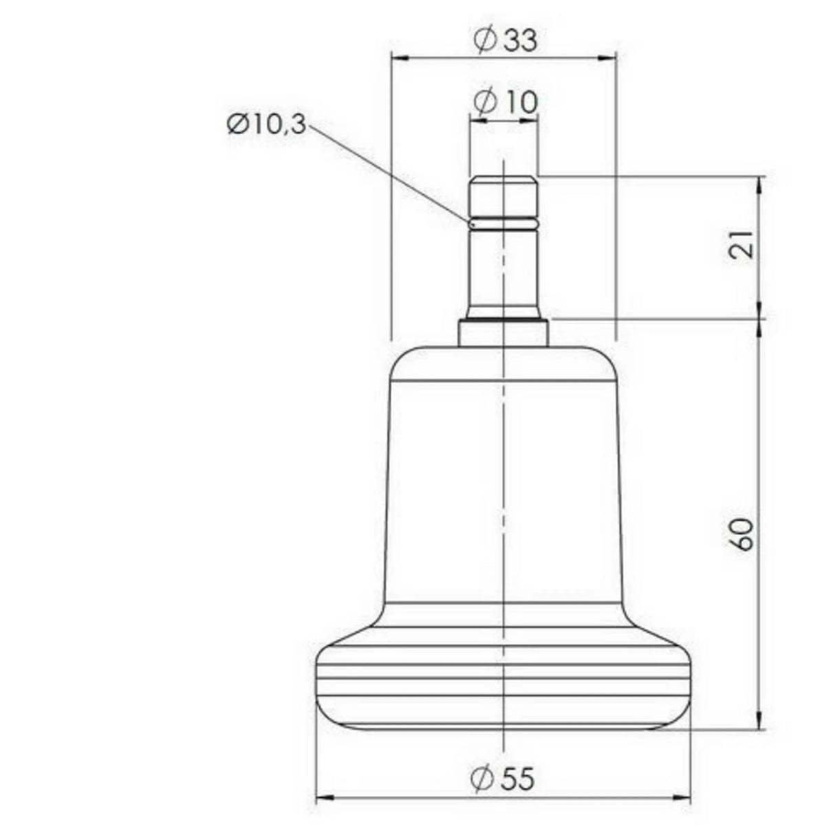 Technische Zeichnung des Stuhlgleiters 5 x STAND Nr. 10 mit einem Durchmesser von 55 mm von hjh OFFICE