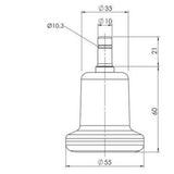 Technische Zeichnung des Stuhlgleiters 5 x STAND Nr. 10 mit einem Durchmesser von 55 mm von hjh OFFICE