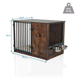 Maßzeichnung der Hundebox PAWHOME S in Braun mit 80 × 55 cm und zwei Futternäpfen von hjh LIVING