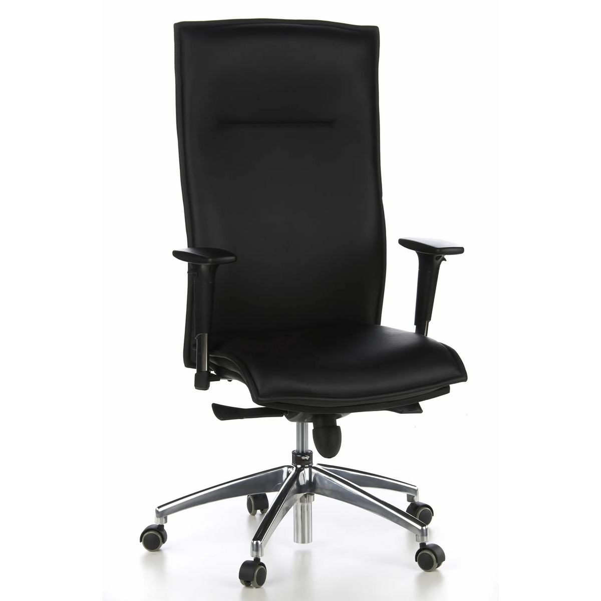 Schwarzer Luxus-Chefsessel MURANO 20 mit Armlehnen und Fußkreuz mit fünf Rollen von hjh OFFICE – 360-Grad-Ansicht (Frontansicht 20°)