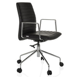 Schwarzer Luxus-Chefsessel VEMONA 30 mit Quersteppung, Armlehnen und Fußkreuz mit fünf Rollen von hjh OFFICE – 360-Grad-Ansicht (schräge Frontansicht 60°)