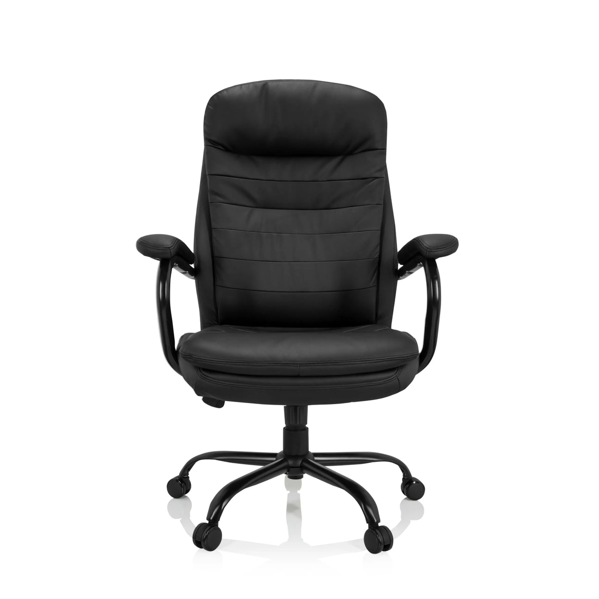 Schwarzer Drehstuhl RELAX XXL B aus Kunstleder mit Fußkreuz und fünf Rollen von hjh OFFICE – 360-Grad-Ansicht (Frontansicht 0°)
