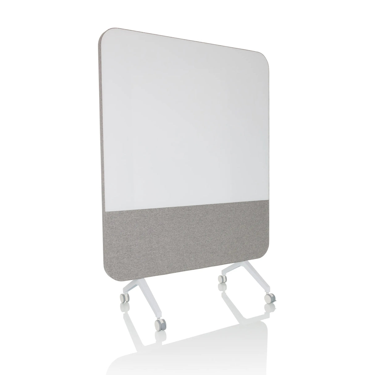 Graues Whiteboard VISION BOARD mit weißer Schreibfläche und Rollen von hjh OFFICE – 360-Grad-Ansicht (schräge Frontansicht 30°)