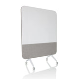 Graues Whiteboard VISION BOARD mit weißer Schreibfläche und Rollen von hjh OFFICE – 360-Grad-Ansicht (schräge Frontansicht 30°)
