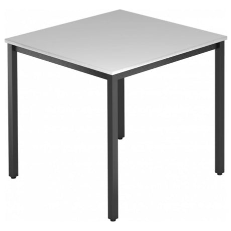Quadratischer Tisch DORAN DQ08 D mit grauer Platte und schwarzem Vierkant-Rohrgestell von hjh OFFICE PRO