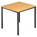 Quadratischer Tisch DORAN DQ08 D mit buchenfarbener Platte und schwarzem Vierkant-Rohrgestell von hjh OFFICE PRO