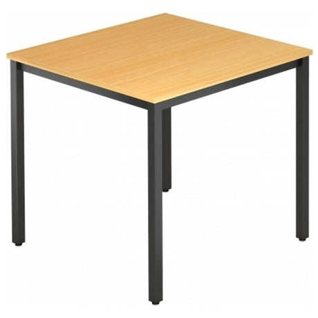 Quadratischer Tisch DORAN DQ08 D mit buchenfarbener Platte und schwarzem Vierkant-Rohrgestell von hjh OFFICE PRO