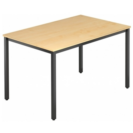 Schreibtisch DORAN DQ12 D mit heller Ahornoberfläche und schwarzem Vierkant-Rohrgestell von hjh OFFICE PRO