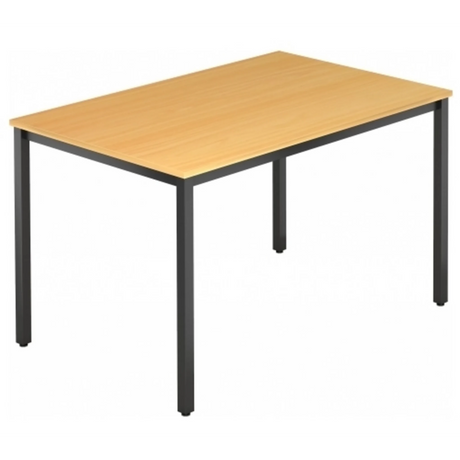 Schreibtisch DORAN DQ12 D mit buchenfarbener Platte und schwarzem Vierkant-Rohrgestell von hjh OFFICE PRO
