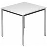 Quadratischer Tisch DORAN DR08 C mit weißer Platte und verchromten Rundrohrbeinen von hjh OFFICE PRO
