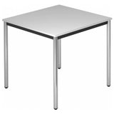 Quadratischer Tisch DORAN DR08 C mit grauer Platte und verchromten Rundrohrbeinen von hjh OFFICE PRO