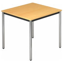 Quadratischer Tisch DORAN DR08 C mit buchefarbener Platte und verchromten Rundrohrbeinen von hjh OFFICE PRO