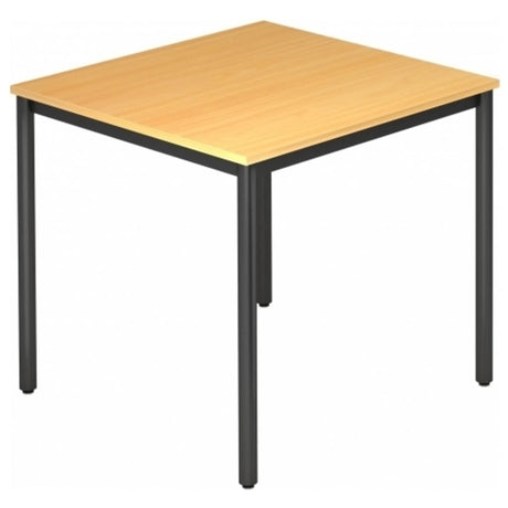 Quadratischer Tisch DORAN DR08 D mit buchenfarbener Platte und schwarzem Rundrohrgestell von hjh OFFICE PRO