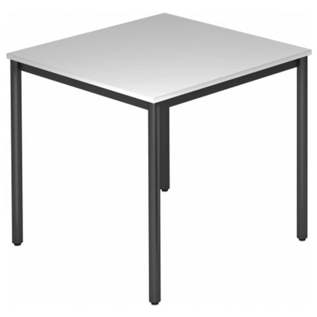 Quadratischer Tisch DORAN DR08 D mit grauer Tischplatte und schwarzem Rundrohrgestell von hjh OFFICE PRO