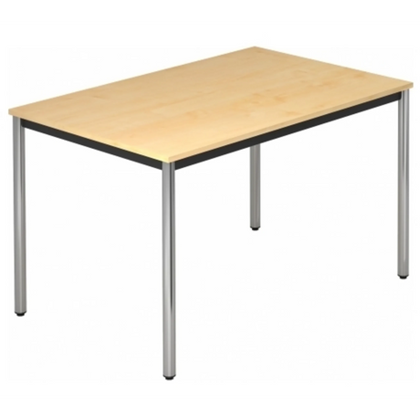 Schreibtisch DORAN DR12 C mit heller Ahornoberfläche und verchromten Rundrohrbeinen von hjh OFFICE PRO