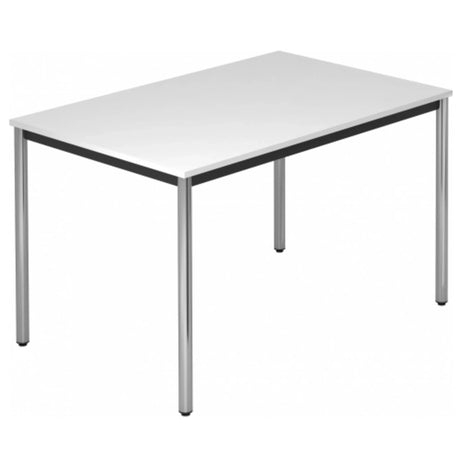 Weißer Tisch DORAN DR12 C mit verchromten Rundrohrbeinen von hjh OFFICE PRO