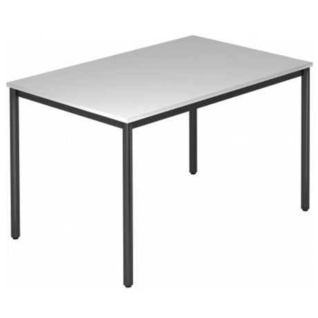 Schreibtisch DORAN DR12 D mit grauer Tischplatte und schwarzen Rundrohrbeinen von hjh OFFICE PRO