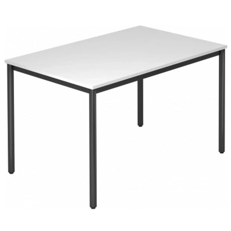 Schreibtisch DORAN DR12 D mit weißer Tischplatte und schwarzem Rundrohrgestell von hjh OFFICE PRO