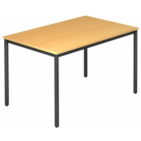 Schreibtisch DORAN DR12 D mit buchefarbener Platte und schwarzem Rundrohrgestell von hjh OFFICE PRO