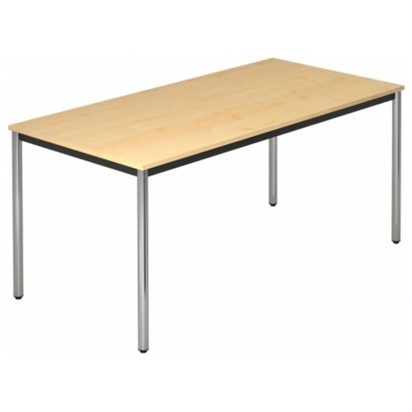 Schreibtisch DORAN DR16 C mit Ahornholz-Platte und verchromten Rundrohrbeinen von hjh OFFICE PRO