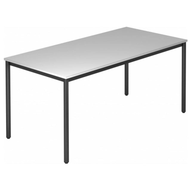 Schreibtisch DORAN DR16 D mit grauer Platte und schwarzen Rundrohrbeinen von hjh OFFICE PRO