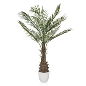 Grüne Kunstpflanze DRACAENA mit fächerartigen Palmblättern in einem weißen Topf von hjh OFFICE