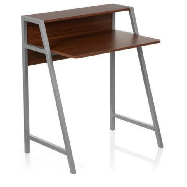 Schreibtisch DUMONT in Walnuss-Optik mit grauen Metallbeinen und Aufsatz von hjh OFFICE
