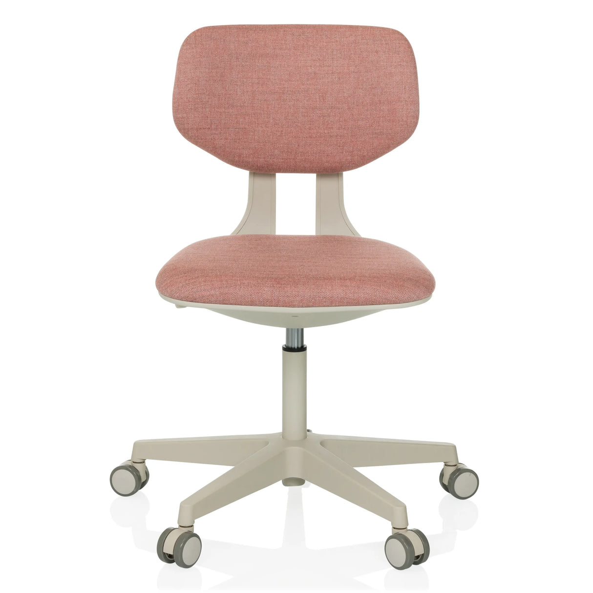 Rosa Kinderdrehstuhl KID CLASSIC mit gepolsterter Sitzfläche und Fußkreuz mit fünf Rollen von hjh OFFICE – 360-Grad-Ansicht (Frontansicht 0°)