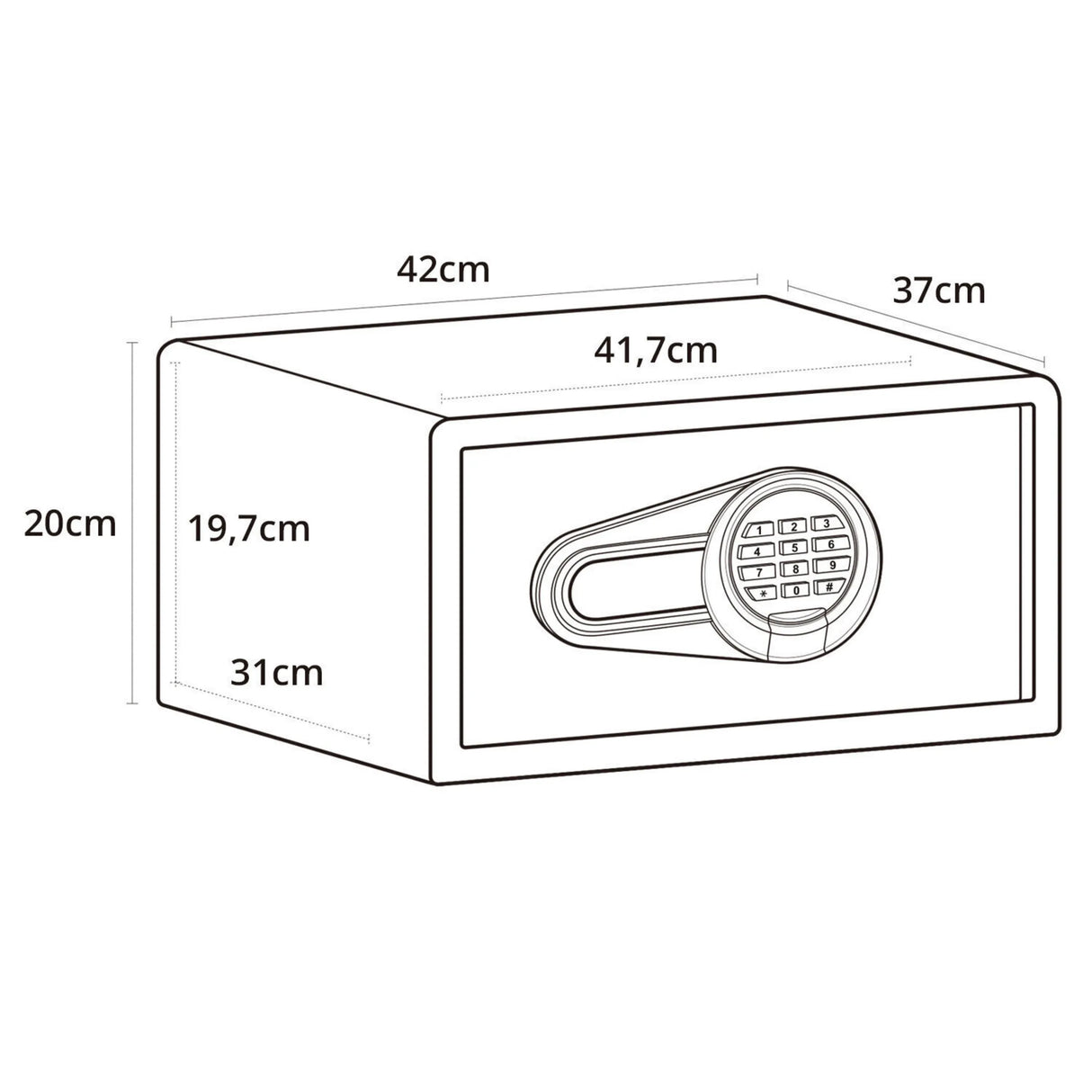 Technische Zeichnung des Tresors SAFE COMPACT I mit einer Breite von 42 cm und einer Tiefe von 37 cm von hjh OFFICE