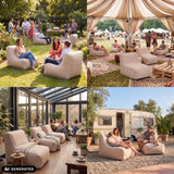 Beige Luftsofas Sitzolo Air in verschiedenen Außenbereichen von hjh LIVING (KI-generiertes Bild)