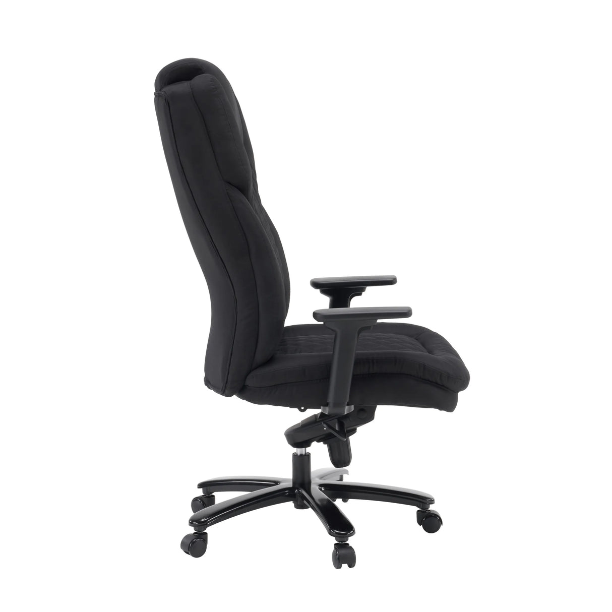 Drehstuhl XXL Pullmann Gen2 mit schwarzem Stoffbezug und Armlehnen aus einer Seitenansicht von hjh OFFICE