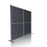 Graue Trennwand FLEXMIUT MODUL mit Aluminiumrahmen und Standfüßen von hjh OFFICE – 360-Grad-Ansicht (schräge Frontansicht 45°)