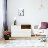 Sideboard MELMO S in Weiß und Eiche mit drei Schubladen und einem offenen Regalfach von hjh LIVING