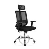 Schwarzer Home-Office-Bürostuhl ZH 200 mit Netzrücken und Fußkreuz mit fünf Rollen von hjh OFFICE – 360-Grad-Ansicht (schräge Frontansicht 40°)