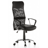 Schwarzer Homeoffice Chefsessel STRYKA mit Netzrücken, Kunstledersitz und Fußkreuz von hjh OFFICE – 360-Grad-Ansicht (schräge Frontansicht 40°)