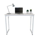 Weißer Schreibtisch WORKSPACE I in den Maßen 100 x 50 cm mit Laptop, Lampe und Pflanzen von hjh OFFICE