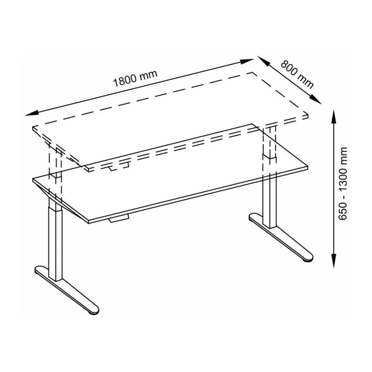 Technische Zeichnung des Schreibtischs XBHM 19 SS mit 180 × 80 cm von hjh OFFICE PRO