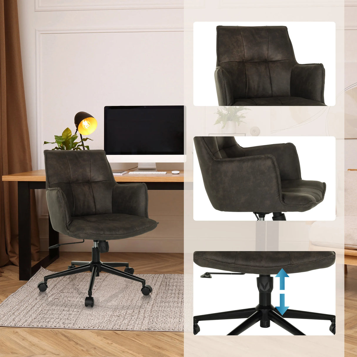 Dunkelgrauer Home-Office-Bürostuhl SOLAO LIFE mit höhenverstellbarem Fußkreuz von hjh LIVING