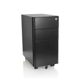 Schwarzer Rollcontainer COLOR I aus Metall mit drei Schubladen und vier Rollen von hjh OFFICE – 360-Grad-Ansicht (Frontansicht 20°)