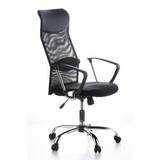 Schwarzer Homeoffice Chefsessel ARIA HIGH mit Netzrücken und Fußkreuz mit fünf Rollen von hjh OFFICE – 360-Grad-Ansicht (schräge Frontansicht 60°)