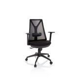 Schwarzer Homeoffice-Bürostuhl FALUN BASIC mit Netzrücken und Fußkreuz mit fünf Rollen von hjh OFFICE – 360-Grad-Ansicht (Frontansicht 20°)