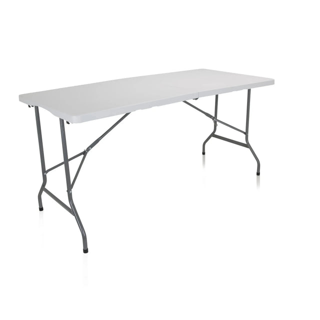 Weißer Klapptisch EASY UP MULTI II mit rechteckiger Platte und grauem Metallgestell von hjh OFFICE
